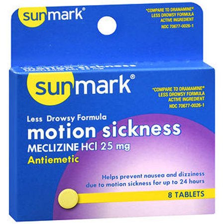 MOTION SICKNESS MECLIZINE HCL 25MG TABLETS - 8 CT
