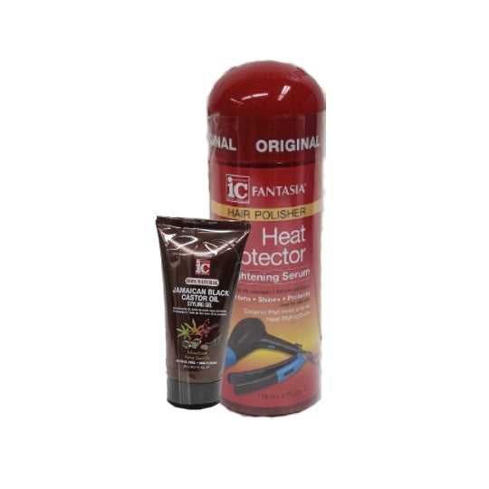 IC HEAT PROTECTOR STRAIGHTENING SERUM 6 OZ PLUS JAMAICAN BLACK CASTOR OIL GEL 2 OZ