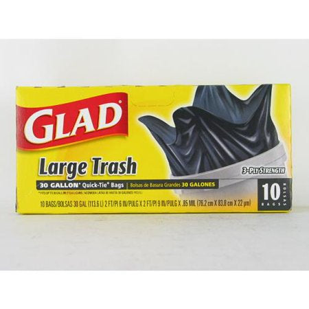 Glad Quick-Tie Heavy Duty 30 Gallon Large Trash Bags 10ct