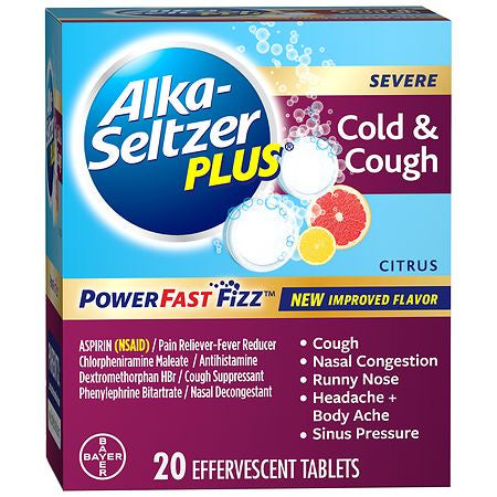 ALKA-SELTZER PLUS COLD & COUGH POWERFAST FIZZ 20 EFFERVESCENT TABLETS