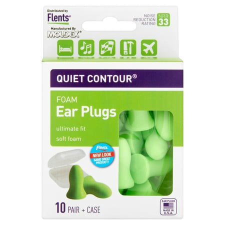 Flents Quiet Contour Foam Ear Plugs, Green, 10 pairs