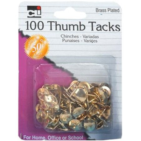 100 THUMB TACKS Brass Plt 3/8X5/16