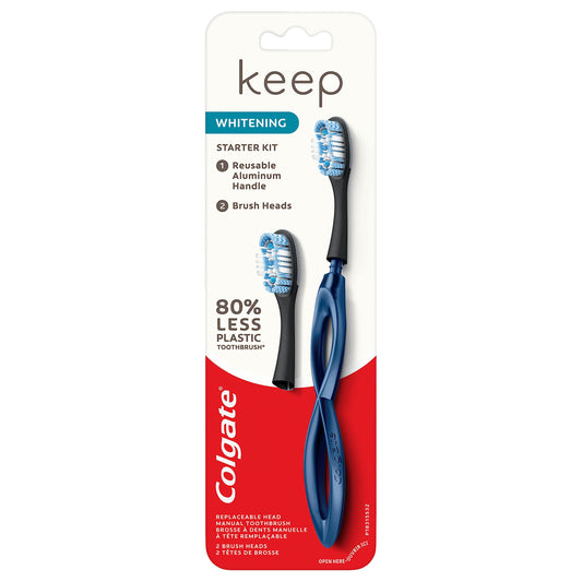 Colgate Toothbrush Starter Kit With 2 Replaceable heads  Keep Soft  Whitening Brush  Navy Soft for Adult