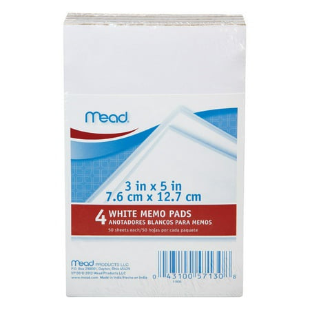 4 WHITE MEMO PADS 50 SHEETS