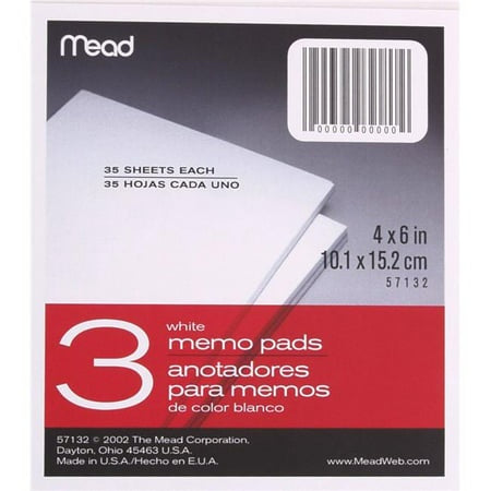 3 White Memo Pads /4 x 6 in.