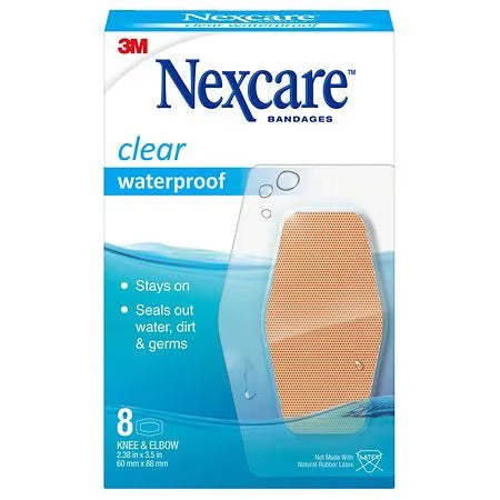NEXCARE BANDAGES CLEAR WATERPROOF KNEE & ELBOW 8CT