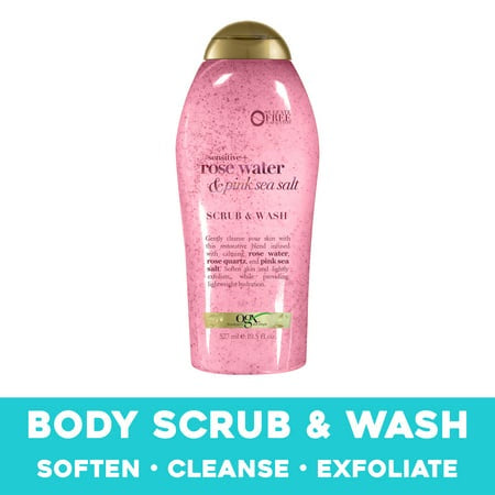 OGX Sensitive & Rose Water & Pink Sea Salt Scrub & Wash 19.5 oz