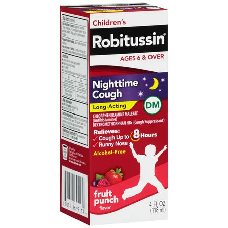 ROBITUSSIN CHILDRENS NIGHTTIME COUGH DM FRUIT PUNCH 4 OZ