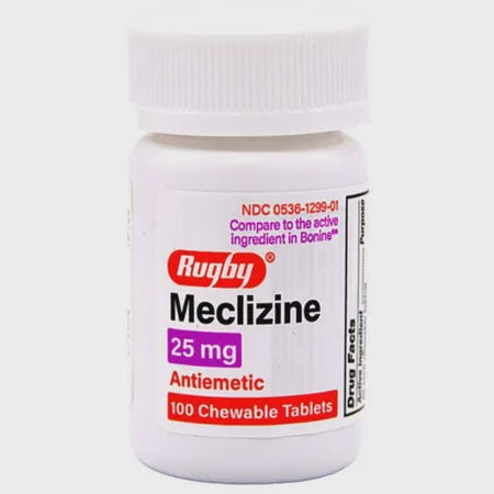RUGBY MECLIZINE 25 MG 100 CHEWABLE TABLETS