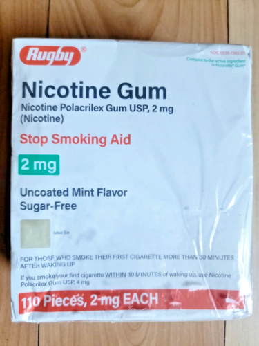 RUGBY NICOTINE GUM STOP SMOKING AID 2 MG MINT FLAVOR SUGAR FREE 110 PIECES