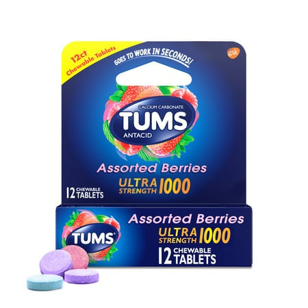 TUMS ULTRA ASSORTED BERRIES ANTACID 12 CHEWABLE TABLETS