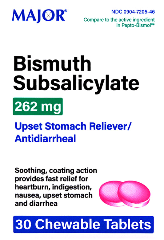 MAJOR BISMUTH SUBSALICYLATE 262 MG 30 CHEWABLE TABS