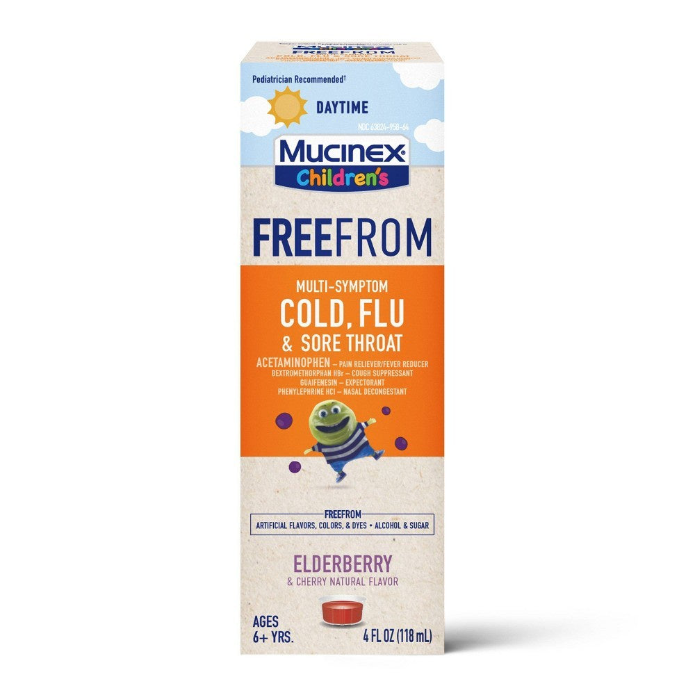 MUCINEX CHILDREN'S COLD, FLU & SORE THROAT ELDERBERRY 4 OZ