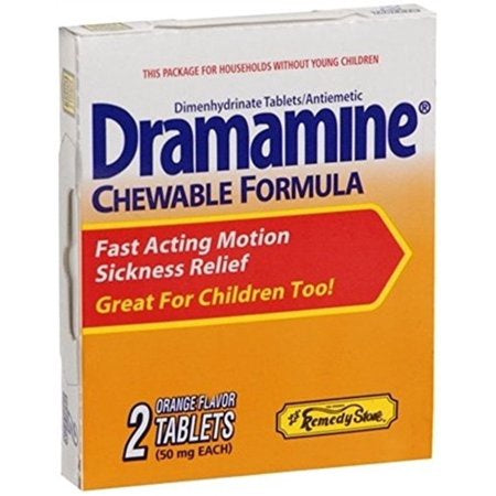 Dramamine Motion Sickness Relief Tablets for Nausea, Dizziness & Vomiting Orange 2 CT
