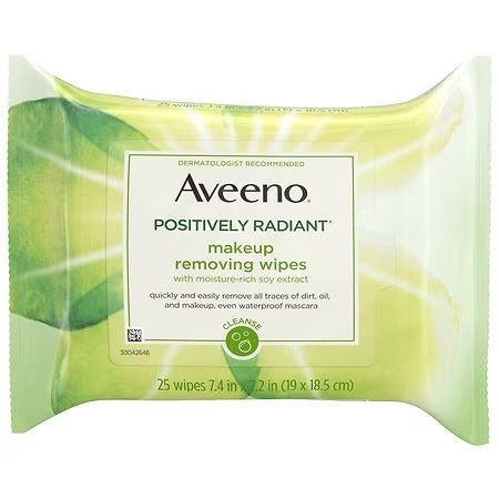 Aveeno Positively Radiant Oil-Free Makeup Removing Face Wipes, 25 Wipes