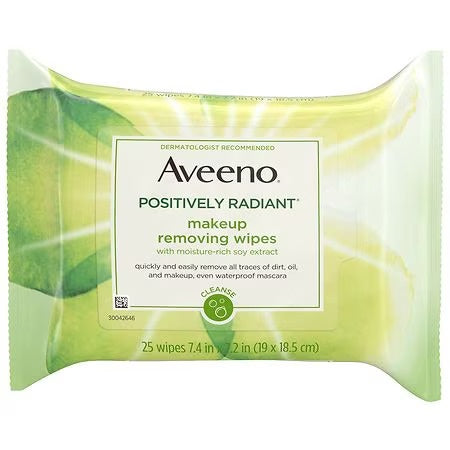 Aveeno Positively Radiant Oil-Free Makeup Removing Face Wipes, 25 Wipes