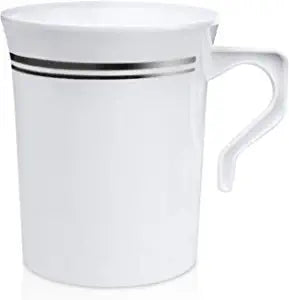 CROWN COFFEE CUP WITHHANDLE 8OZ 10PK SILVER BORDER