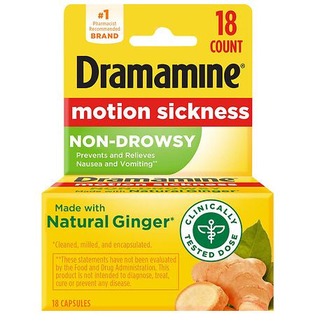 DRAMAMINE NON-DROWSY WITH NATURAL GINGER 18 CAPSULES