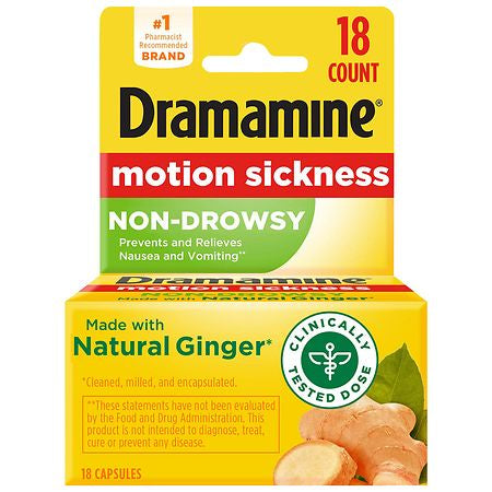 DRAMAMINE NON-DROWSY WITH NATURAL GINGER 18 CAPSULES