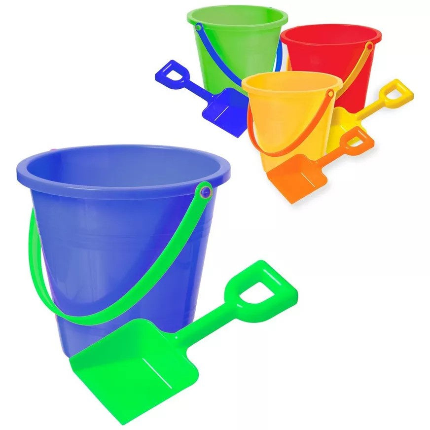 SIMPLY TOYS BEACH BUCKET 6.5IN1CT WITH SHOVEL #27015