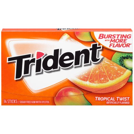 TRIDENT  SF TROPICAL TWIST GUM  14 STICKS