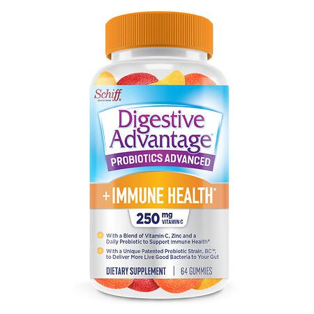 SCHIFF DIGESTIVE ADVANTAGE PROBIOTCS & inmune health 250MG VITAMIN C 64 GUMIES