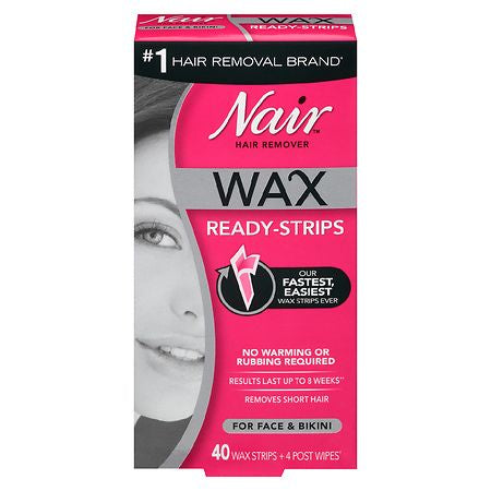 Nair Hair Remover Wax Ready-Strips for Face & Bikini, 40 CT
