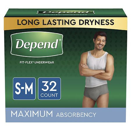 DEPEND  FIT-FLEX ADULT DISPOSABLE UNDERWARE FOR MEN S/M 32CT