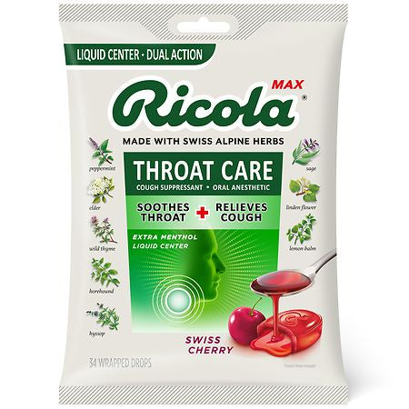 RICOLA THROAT CARE COUH SUPRESSANT DROPS SWISS CHERRY 34 CT