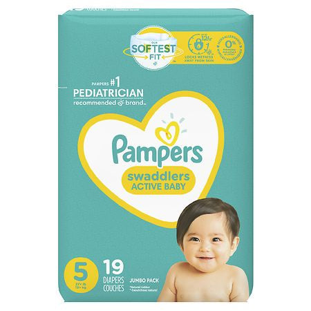 PAMPERS SWADDLERS SIZE 5 19 DIAPERS