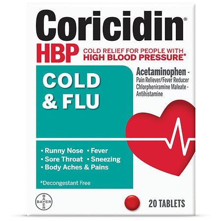 CORIDIDIN HBP COLD & FLU 20 TABLETS