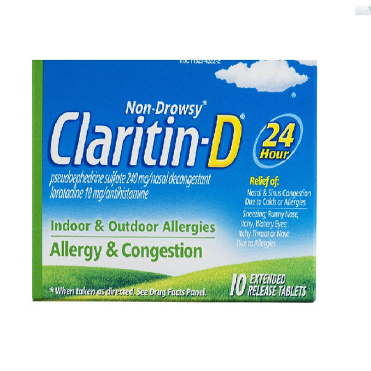 CLARITIN-D 24 HOURS INDOOR & OUTDOOR ALLERGIES 10 TABLETS