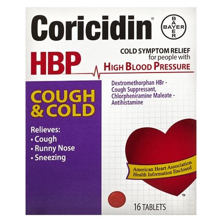 CORICIDIN HBP COUGH & COLD 16 TABLETS