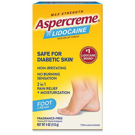 Aspercreme Lidocaine Diabetic Foot Pain Cream, 4 Oz