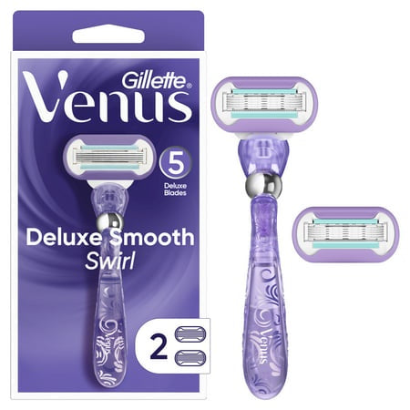 Venus Gillette Deluxe Smooth Swirl Women's Razor, 2 Blade Refills