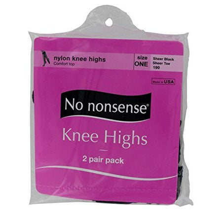 NYLON KNEE HIGHS - 2 PAIR/ONE SIZE SHEER BLACK 190