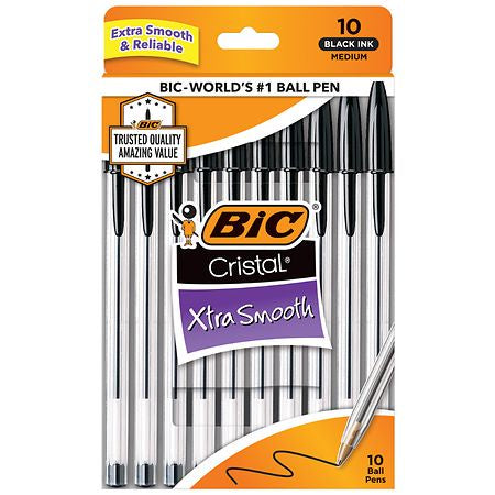 BIC CRISTAL  XTRA SMOOTH BLACK INK PENS 10CT