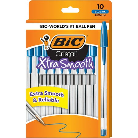 BIC CRISTAL XTRA SMOOTH 10 BLUE INK BALL PENS