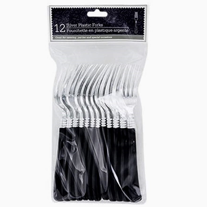 PLASTIC SILVER FORK 12 CT