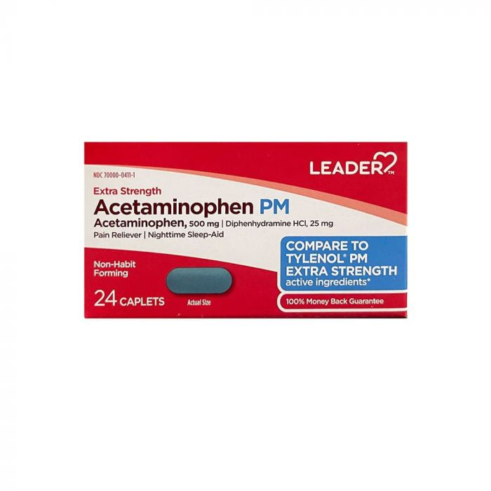 LEADER ACETAMINOPHEN PM 24 CAPLETS.