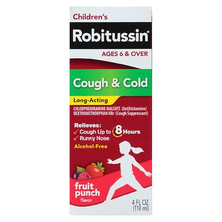 ROBITUSSIN COUGH & COLD LONG ACTING FRUIT PUNCH FLAVOR SYRUP 4 OZ