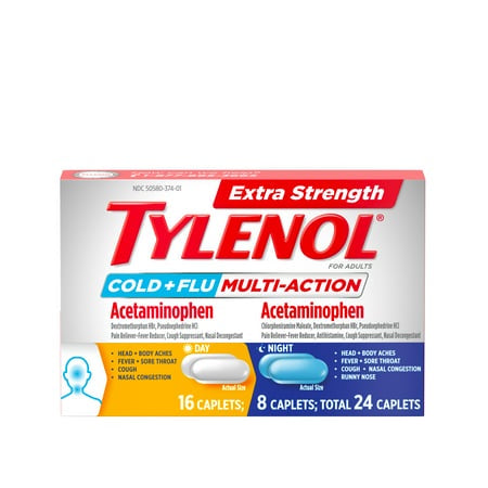 TYLENOL EXTRA STRENGTH COLD & FLU MULTI ACTION 24 CAPLETS