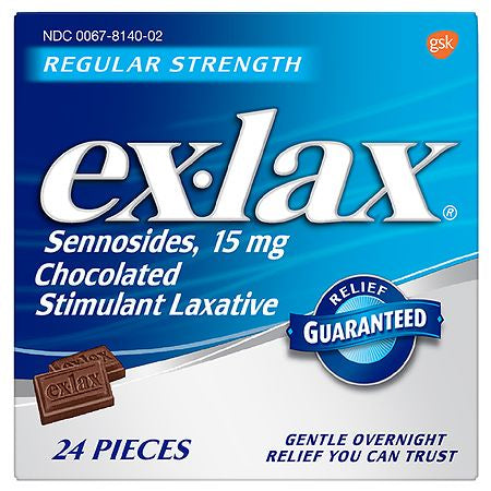 EX-LAX - SENNOSIDES 15 MG - CHOCOLATED STIMULANT LAXATIVE 24 PIECES