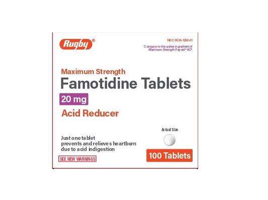 RUGBY FAMOTIDINE 20 MG ACID REDUCER 100 TABLETS