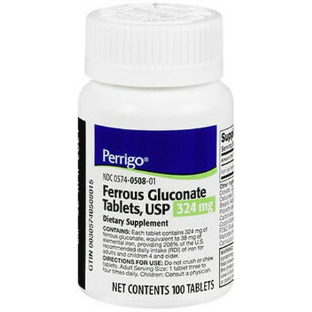 FERROUS GLUCONATE 324 MG TABLET - 100CT