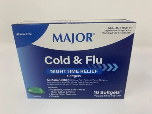 MAJOR COLD & FLU NIGHTTIME RELIEF 16 SOFTGELS