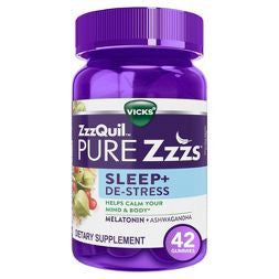 Vicks PURE Zzzs De-Stress & Melatonin + Ashwagandha Sleep Aid  42Gummies