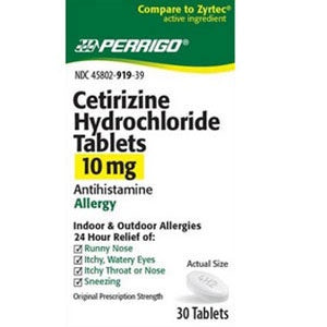 PERRIGO CETIRIZINE HYDROCHLORIDE 10MG 24 HOUR 30 CT