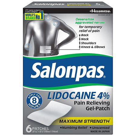 SALONPAS LIDOCAINE 4% 8HR 6PATCHES