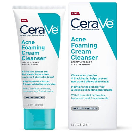 CeraVe Acne Foaming Cream Cleanser 4% BENZOYL PEROXIDE 5 OZ